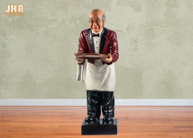 Red Poly Butler Tượng Fat Chef Bếp Trang trí Nhựa Tượng điêu khắc 90cm