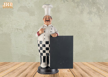 Happy Fat Polyresin Chef Giữ Bảng phấn bằng gỗ Nhựa Đầu bếp Tượng Hình Trang trí